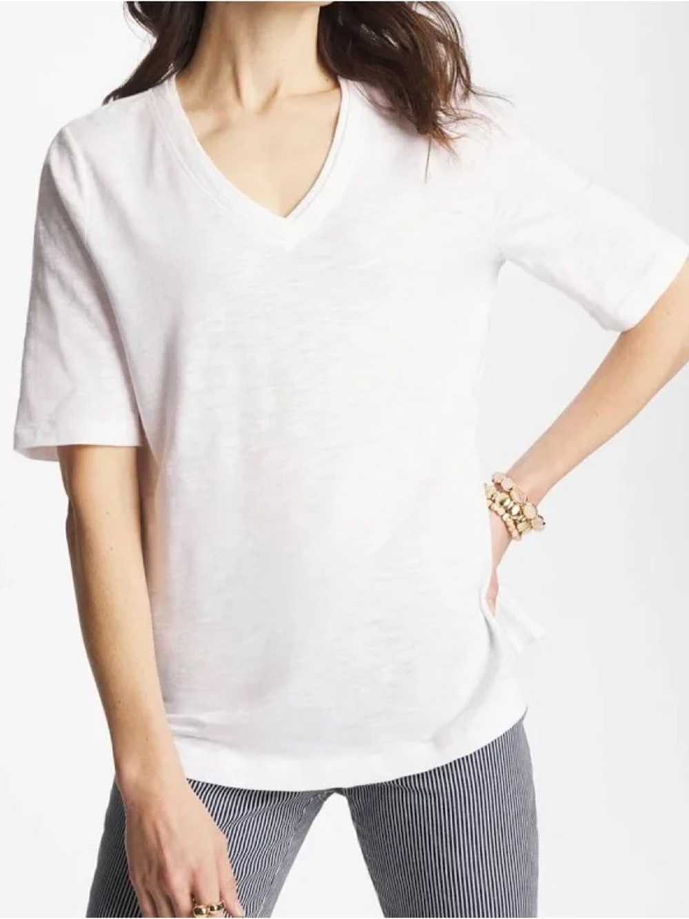CHICO’S White Ultimate Tee V Neck Slub Cotton Blend Size Medium
